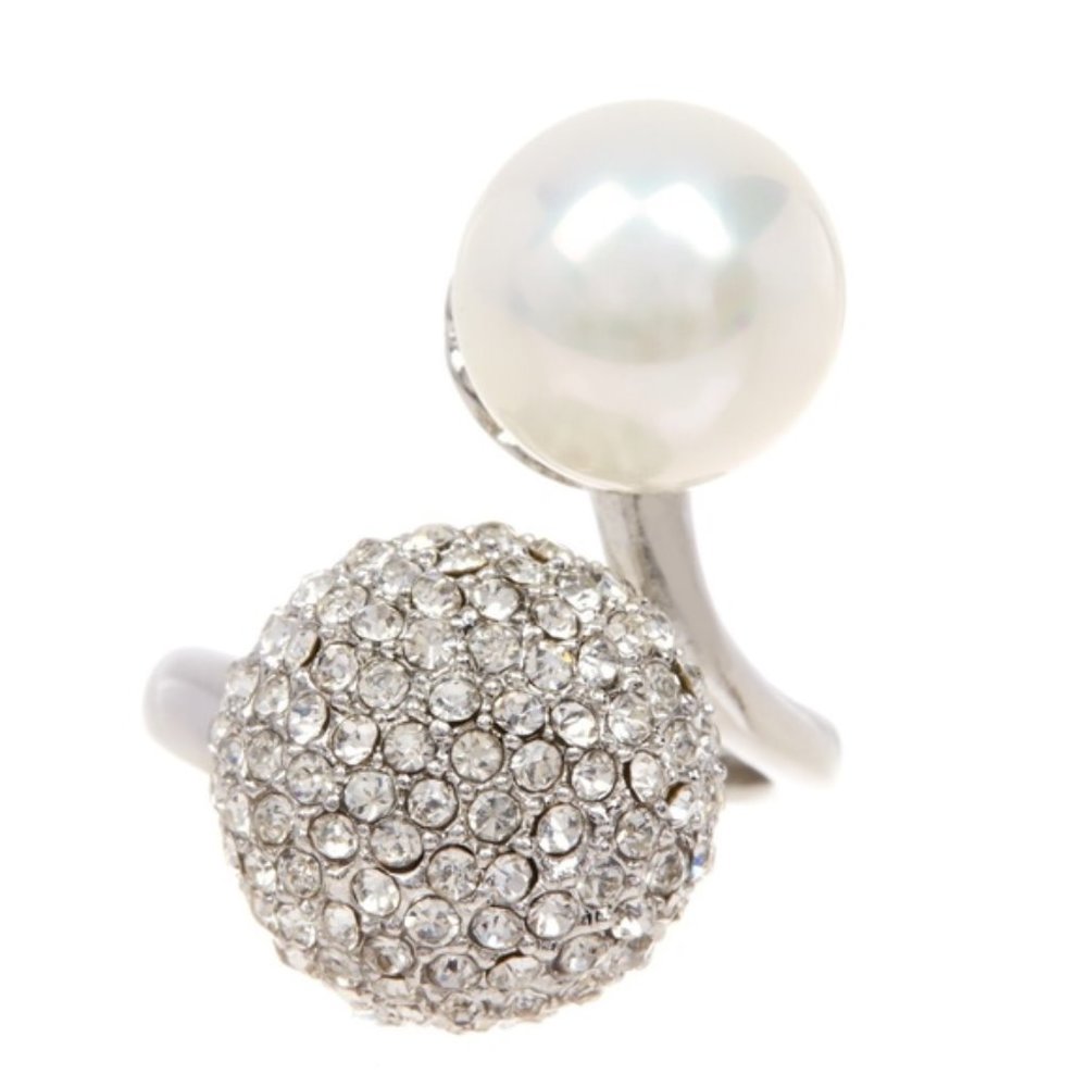 Silver Pave & Pearl Ring-- R600S